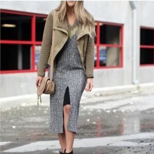 Anthropologie Dolan Grey Gray Luna Layered Ribbed Knit Sleeveless Midi Dress L